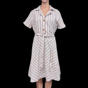 Mille Gabrielle Womens Striped Shirtwaist Dress Belted Short Sleeve M Retro